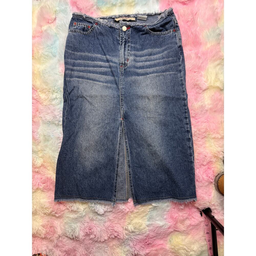 Paris Blues Denim Midi Skirt Front Slit Blue 7
